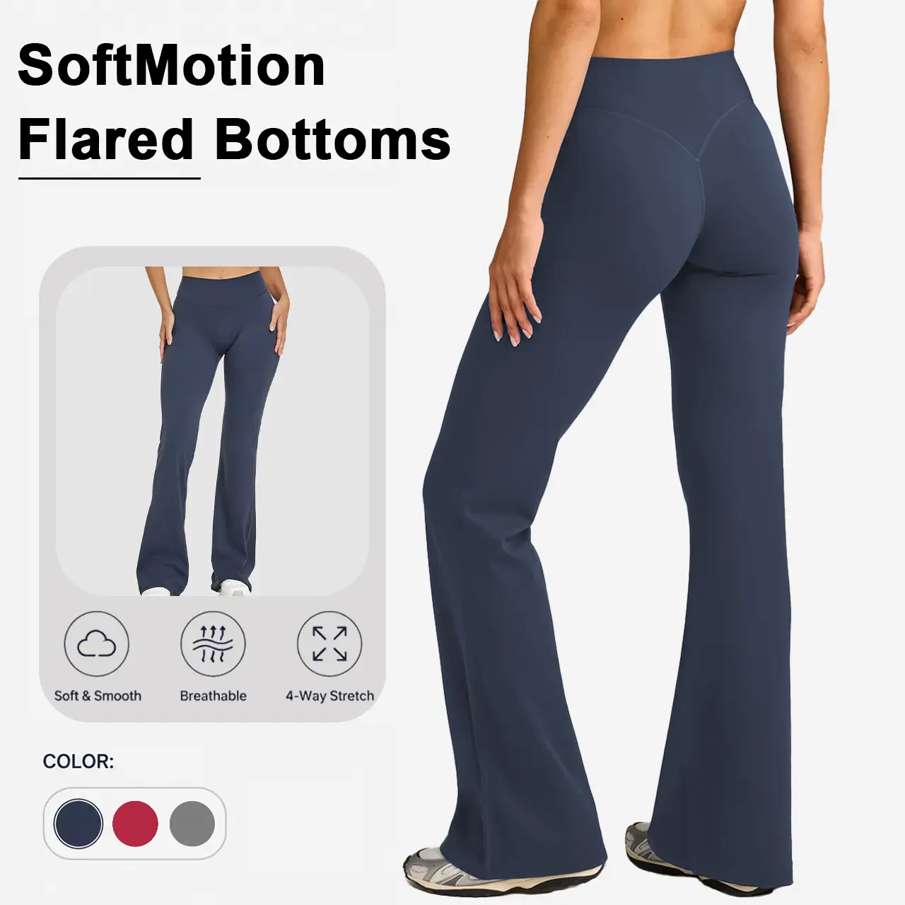 DEEFY SoftMotion Flared Bottoms Women Low Waisted Flare Leggings Tummy Control Butt Lift Bootcut Yoga Pants Sculpting Workout Activewear Seamless Stretch Fitness Pants