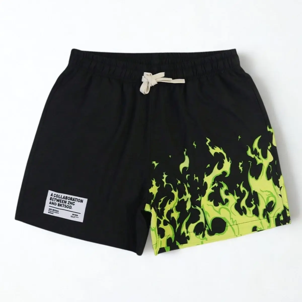 Men's Streetwear Shorts with All-Over Flame Print - Oversize Loose-Fit Polyester with Drawstring Elastic Waistband, Baggy, Stylish, Men's Wear, Graphic Shorts, Casual, Sporty Chic, Oversized, All-Over Print