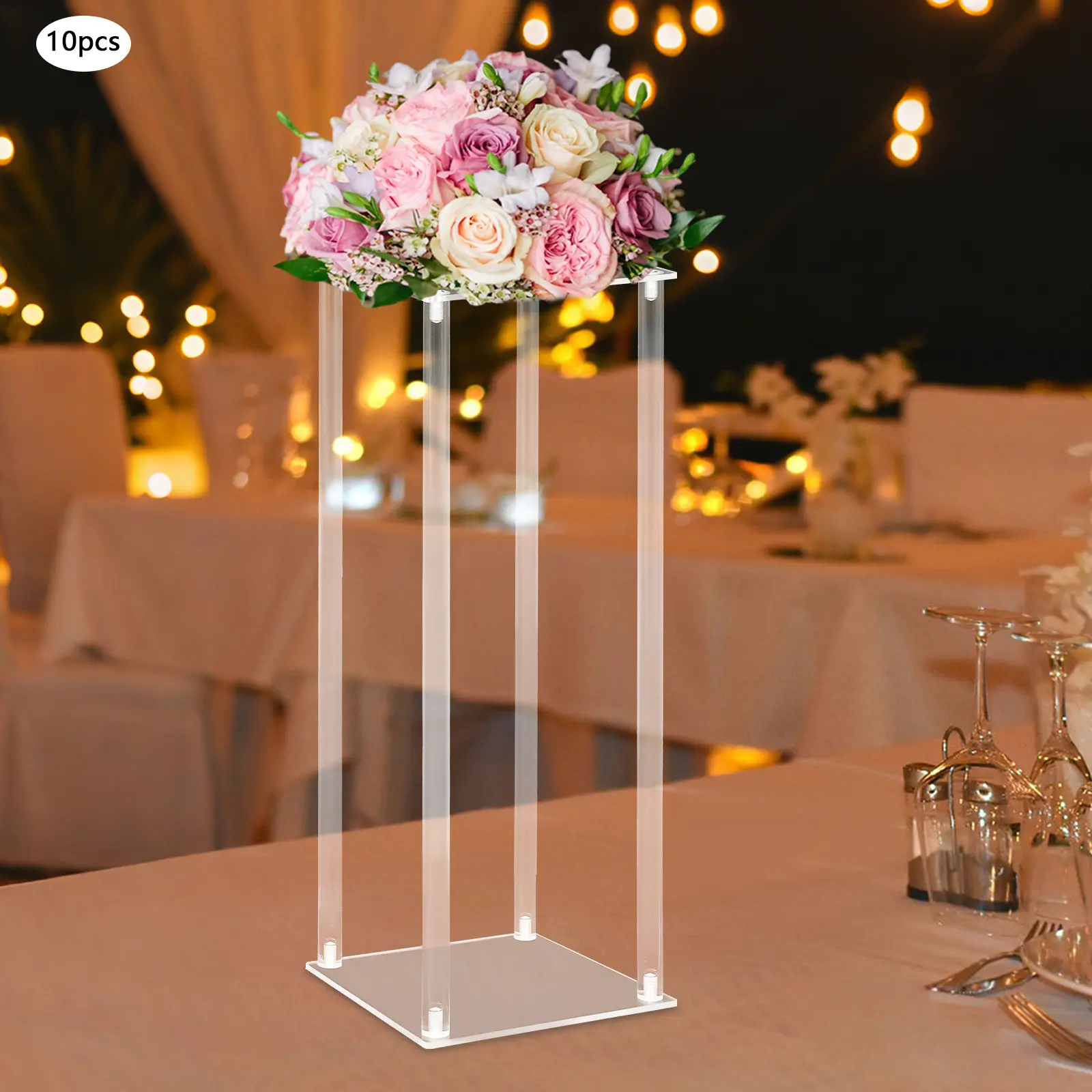 CNCEST 10-Pack Rectangle Acrylic Wedding Flower Stands - Geometric Clear Modern Display Stands for Centerpieces, Cakes, Flower Arrangements, Modern Tabletop Decor, Wedding Party Supplies, Event Decorations