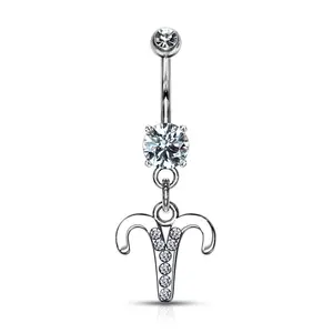 Aries Zodiac CZ Belly Ring
