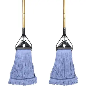 Commercial Industrial Heavy Duty Mop with Long Handle,58" Looped-End String Wet Cotton Mops for Floor Cleaning, 2packs