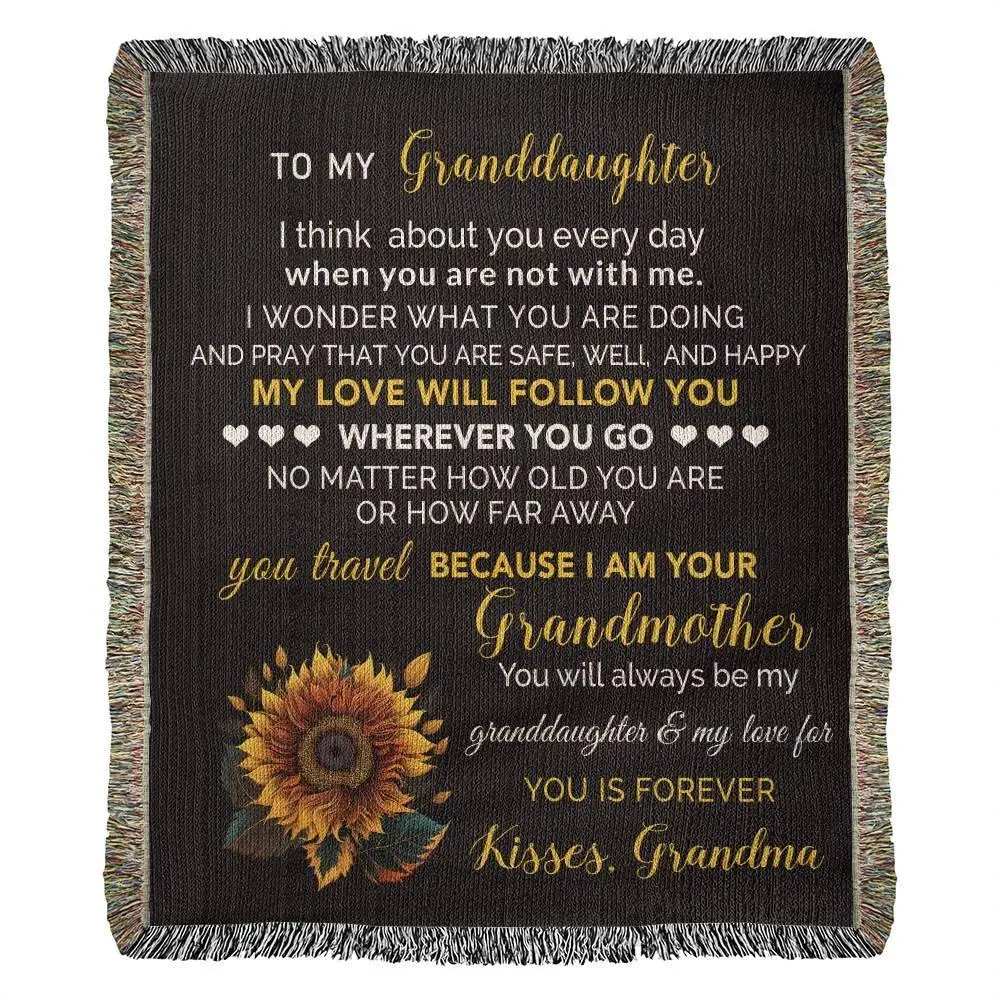 To My Granddaughter My Love Will Follow You Personalized Heirloom Woven Blanket