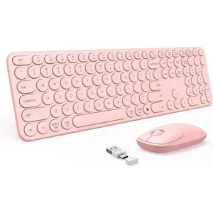 Wireless Keyboard and Mouse Combo, Cute Pink Keyboard &amp;     Mouse with USB and Type C Receiver, Full Size Wireless Mouse and Keyboard, Compatible for MacBook, Windows, Laptop, PC - Pink
