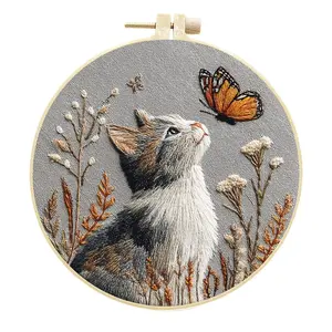 Cat Embroidery DIY Kit for Beginners, Simple Cross Stitch Craft Set, Mother's Day Gift, English Instructions Included