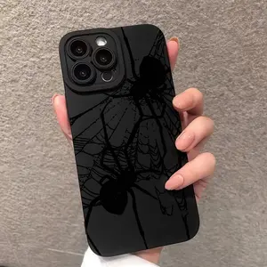 Phone Case: Minimalist black spider web textured matte phone case. Features precise cutouts, compatible with iPhone 17, 16, 15, 14, 13, 12, 11, X, XS, XSMAX, 16E, 12, and 13 MINI. It makes a perfect holiday gift for friends, family, or yourself.