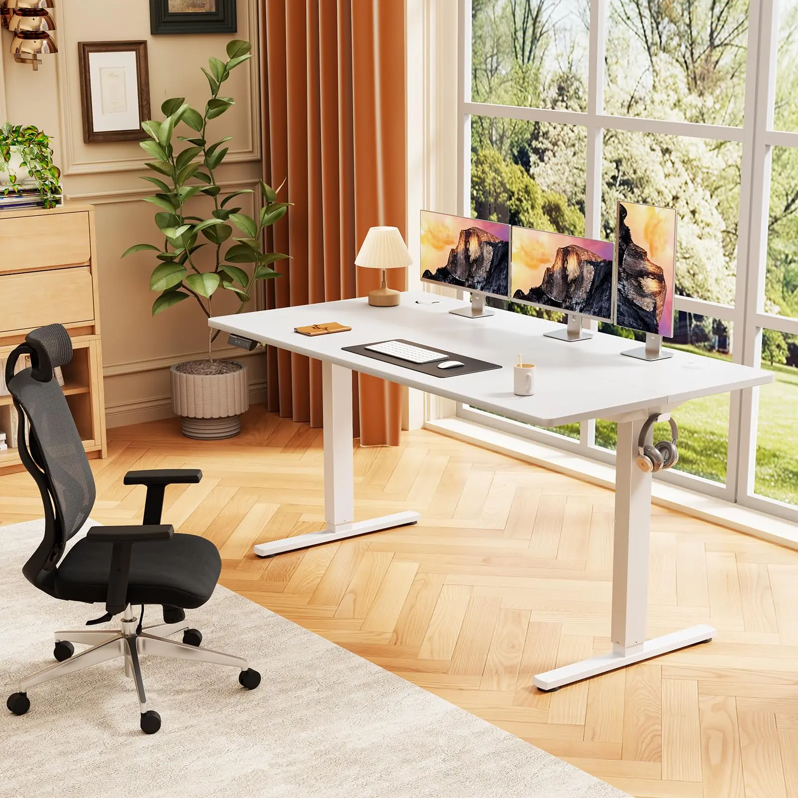 55x24 in Electric Standing Desk - Adjustable Standing Desk with Memory Presets, Cable Management for Large Home Office Multiple Monitors Printer Files Extended Daily Work Sessions