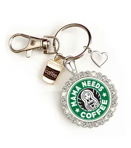 Mama Needs Coffee Keychain, Starbucks Lovers, Funny Coffee Addict Jewelry Accessories Gift for Her