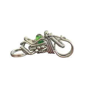 304 Stainless Steel Motor Shaped Keychain Handmade Keychain with Green Accent and Durable Construction