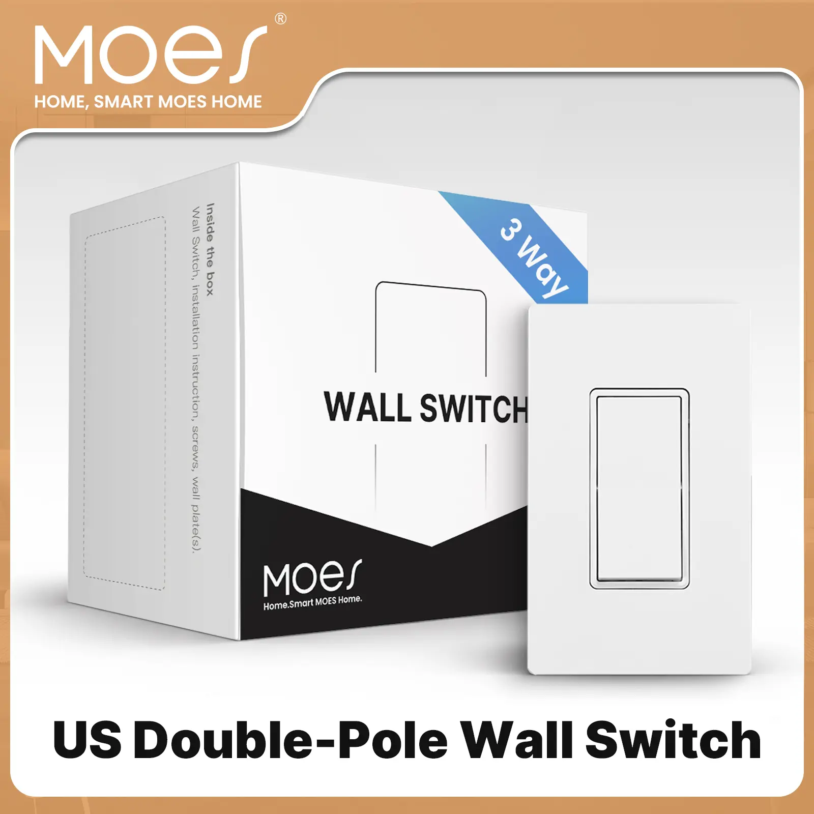MOES US Double-Pole Wall Switch, 2-Switch 3-Way Control for Single Light, Home Improvement Electrical Accessory, Ideal for Stairways, 4-Pack/12-Pack Options