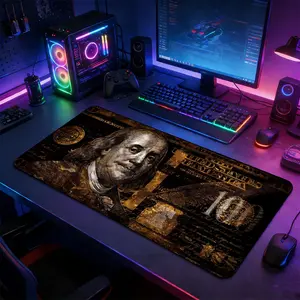Vintage Black & Gold Benjamin Franklin $100 Bill Large Gaming Mouse Pad, Non-Slip Rubber Base with Reinforced Stitched Edge, Grunge Luxury Money Art Design, Durable Desk Mat for Gaming & Office, Great Gift for Streetwear & Retro Tech Lovers
