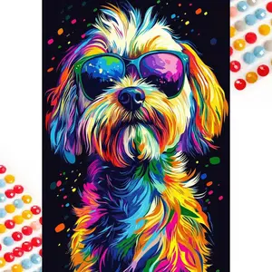 5D DIY Full Drill Round Diamond Painting - Diamond Art Painting Kit Colorful Cool Dog Mosaic, Canvas - DIY Decorative Painting, Home Wall Decor, Perfect for Halloween, Christmas, Independence Day, Birthdays, and Anniversary Gifts, Diamond Painting Kits
