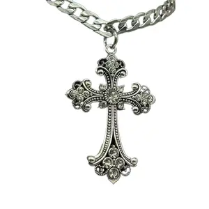Cross Pendant Necklace Punk Jewellery Fashion Charm Statement Women Gift