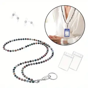Elegant Beaded Lanyard for Women - Adjustable ID Badge Holder with Secure Hook, Teacher Lanyard & Keychain Necklace for Work and Daily Use