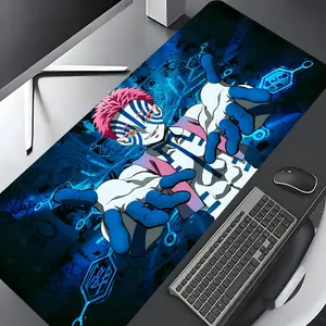 Cyber Blue Character Anime Style Design Large Gaming Mouse Pad,Aesthetic Desktop Drotection Pad,Washable Rubber Pad Non-Slip Lock Edge Multi-Size Mouse Pad Suitable For Home Office,Good Gift for Family and friends, Protection
