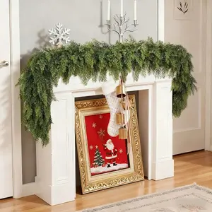 6 FT 2 Pcs Artificial Cedar Garlands, Real Touch Winter Cedar Garland, Green Artificial Greenery Pine