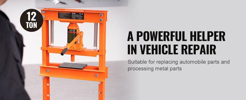 VEVOR Hydraulic Shop Press, TikTokShopBlackFriday, 12 Ton H-Frame Hydraulic Garage/Shop Floor Press, Adjustable Shop Press with Press Plates, Heavy Duty Hydraulic Press for Garage, Shop, Workshop