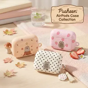 Kawaii Pusheen AirPods Case – Cute Polka Dot, Autumn Leaves & Strawberry Pattern Protective Cover  for all Airpod Gen 1 2 3 4 / AirPods Pro Gen 1 2 3