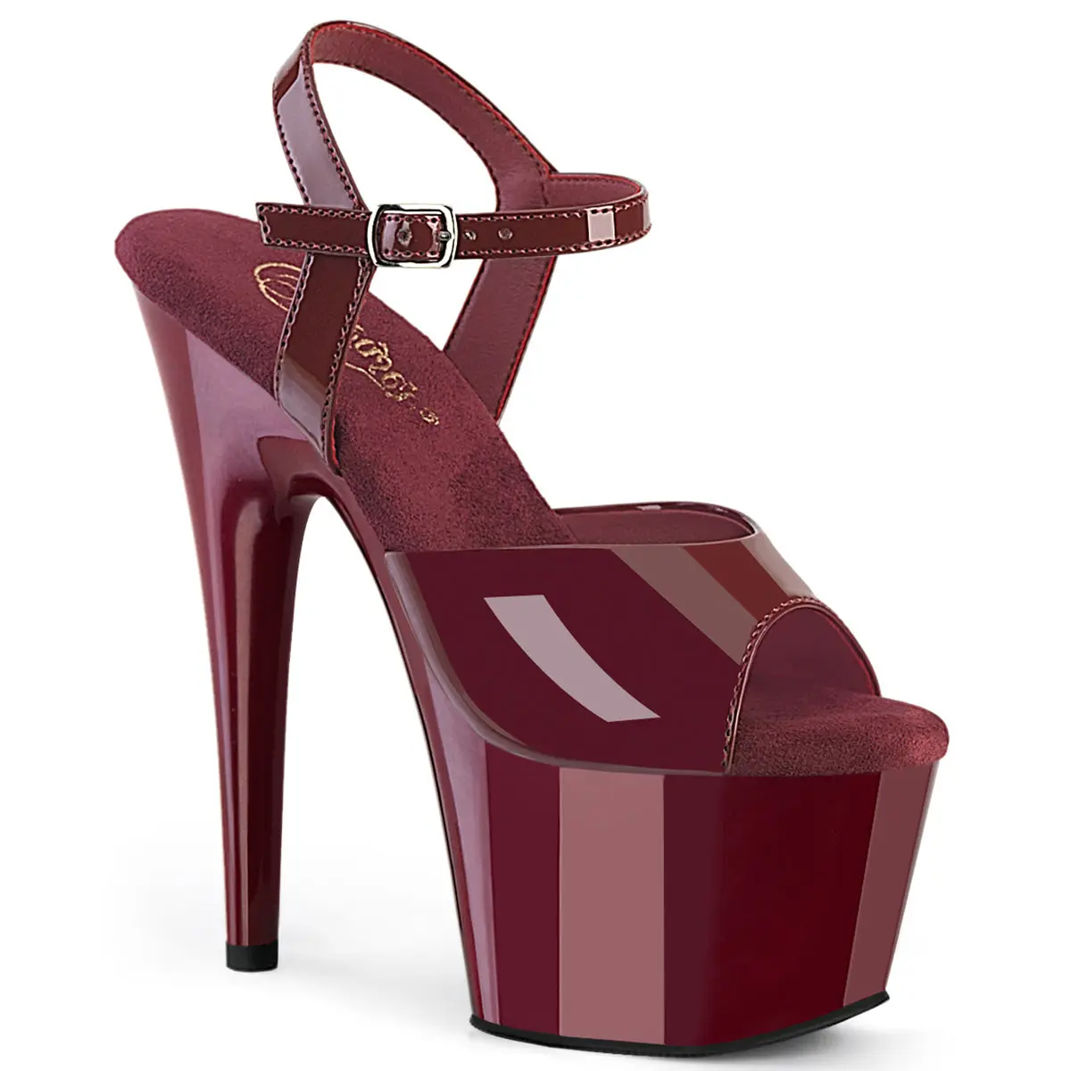 Pleaser Adore-709 Women's Burgundy Patent Platform Peep Toe High Heeled Slingback Sandals - Decor-Infused, Stylish, Classy, Elegant Footwear with Ankle/Back Strap, 7" (178mm) Heel, Peep Toe Sandals, Platform Slingback Sandals