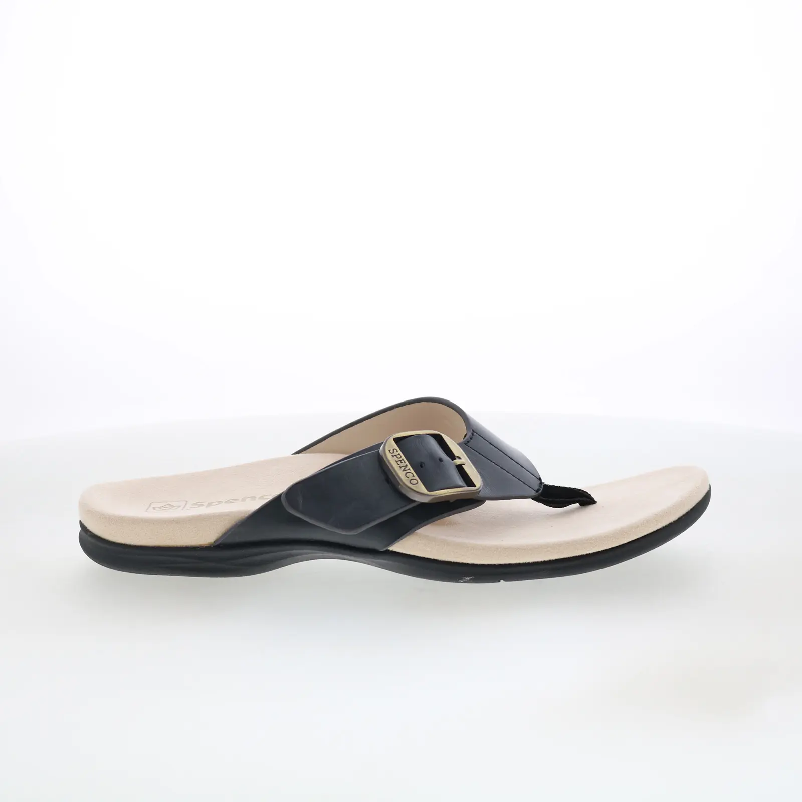 Spenco Sierra SP1068BLK Womens Black Wide Leather Flip-Flops Sandals Shoes