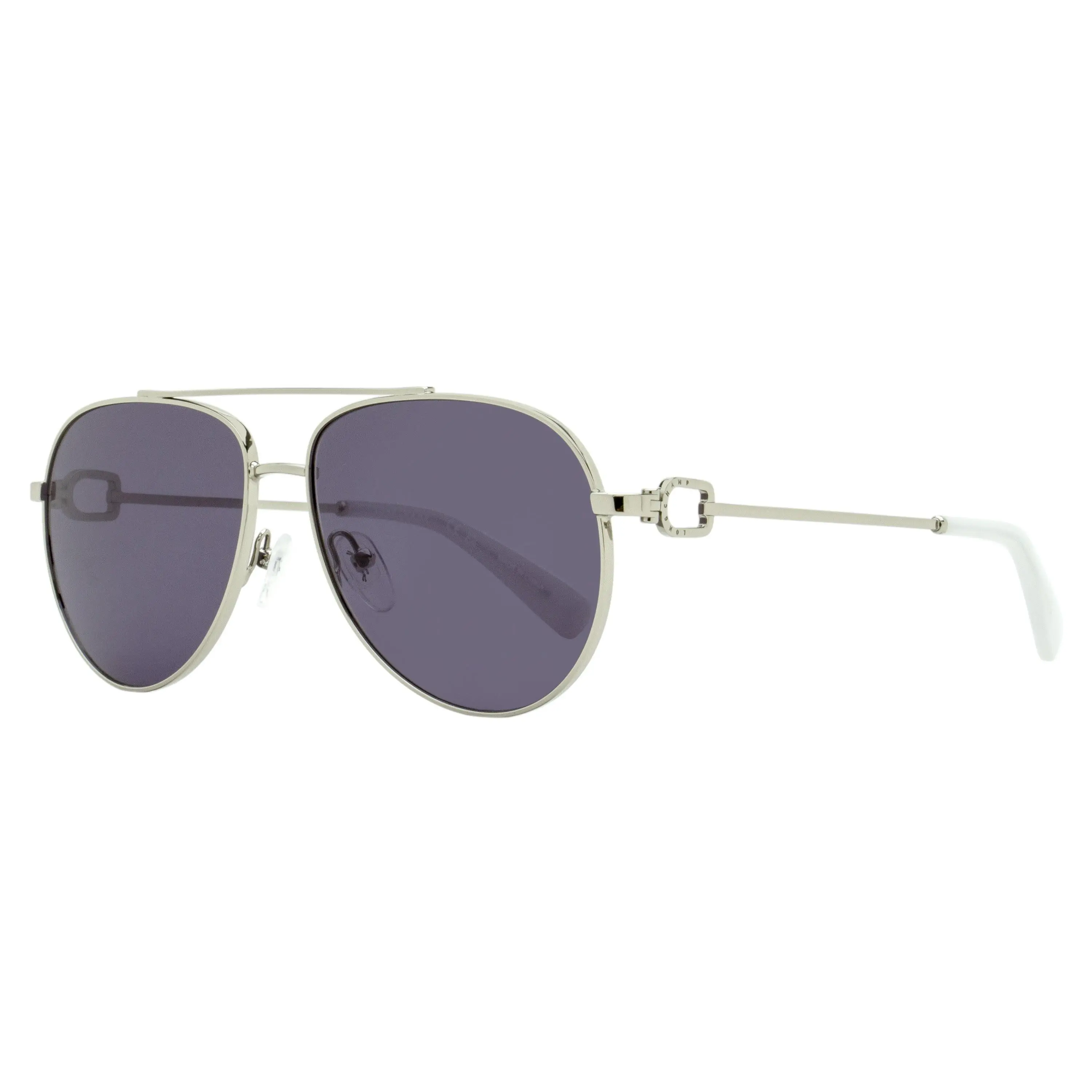 Longchamp Women's Parisian Pilot Sunglasses, Metal Frame with Horsebit Detail and Acetate Tips, 100% UV Protection, Silver LO178S 044 58mm, Uv Blocking Women's Sunglasses, Female, Horse Bit Detail, Luxurious