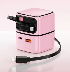 ZECAA PD35W GaN Charger Super Fast Charger With Retractable Type-C Data Cable And Lightning Cable Flash Charging Charger