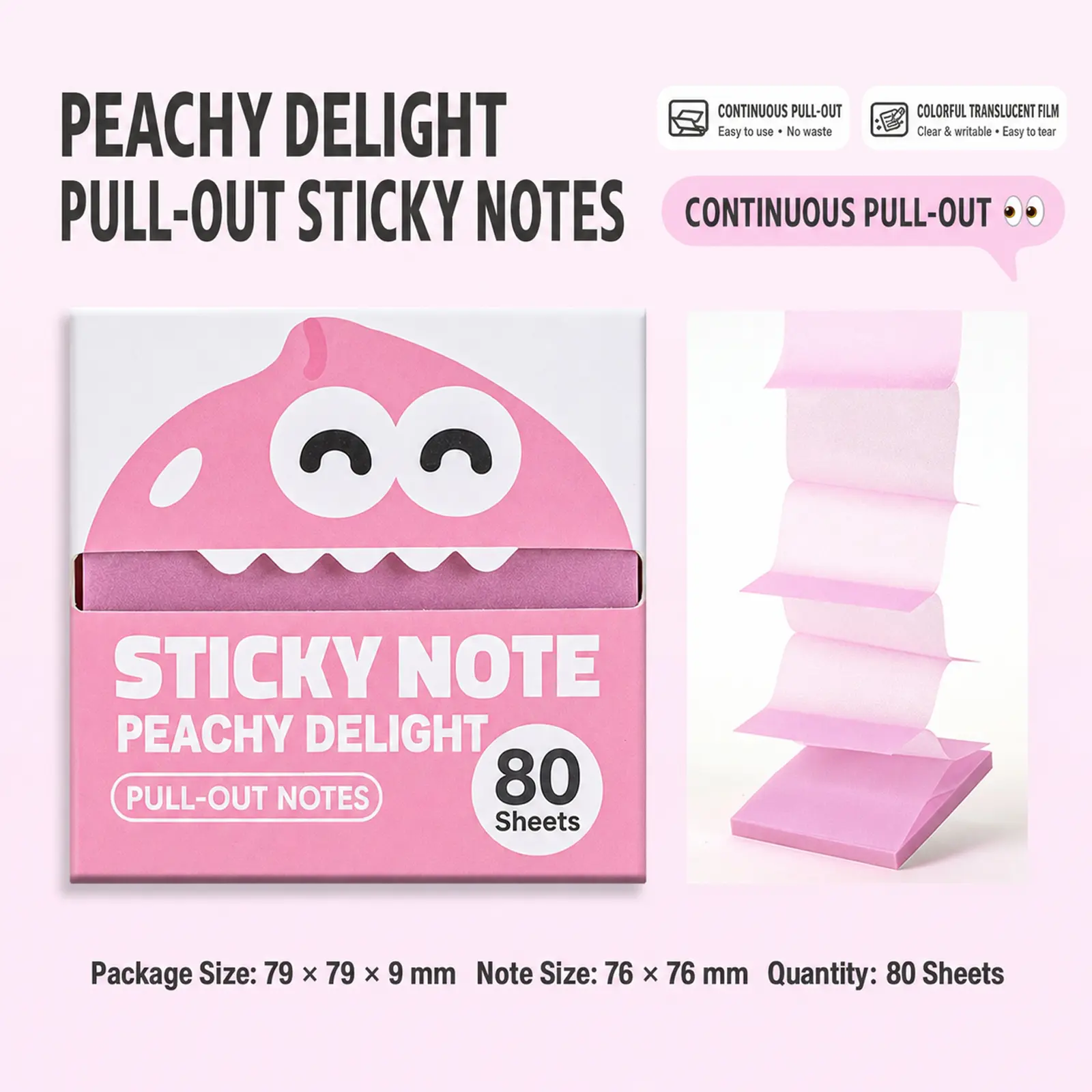 YiimDaifun Transparent Pull-Out glitter Sticky Notes (1 Boxes, 80 Sheets Total) - Office Stationery, Back to School Shopping Essentials, Desk Accessories, Fun Desk Supplies, Strong Adhesion, No Residue, 50 Reuses Per Sheet