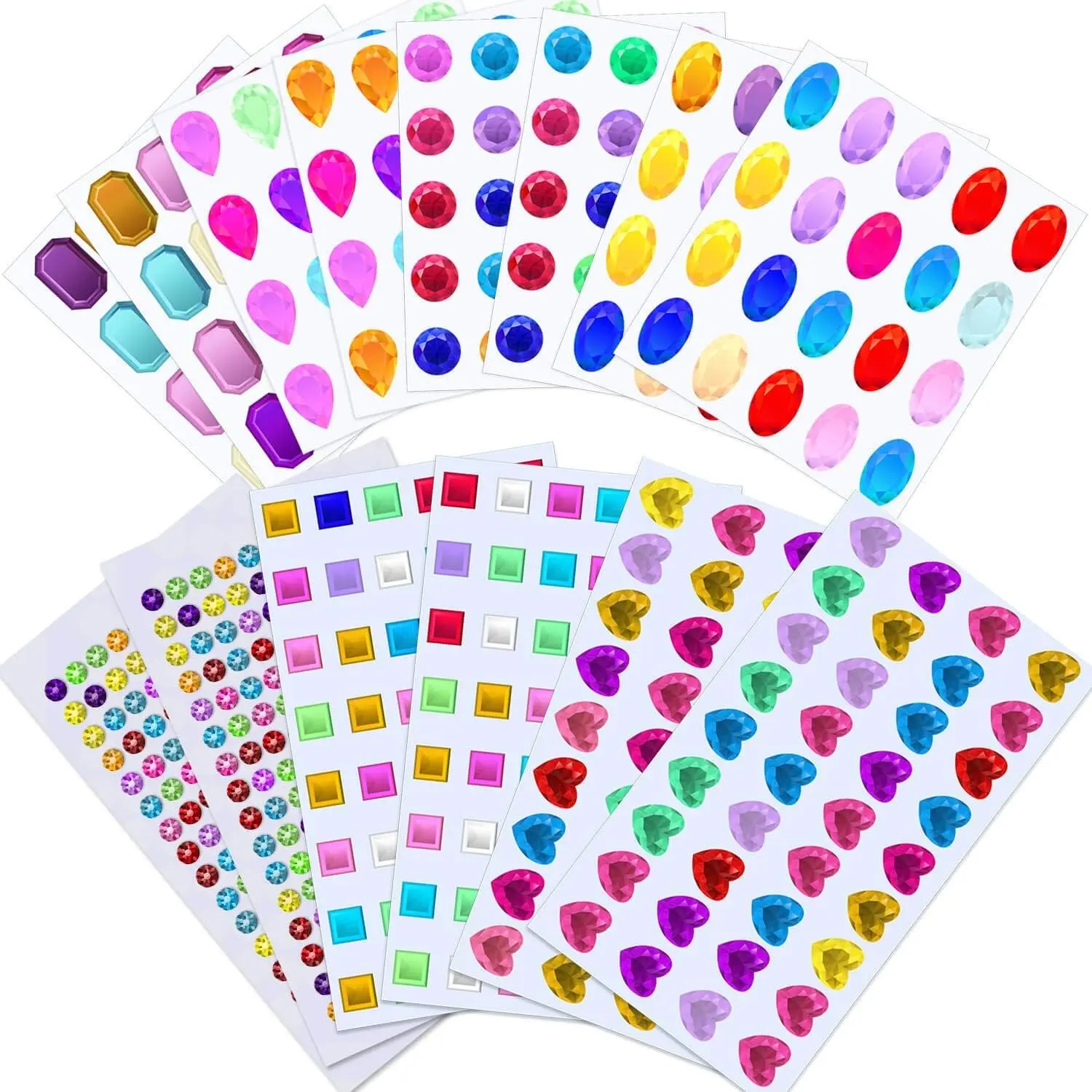 658 Pcs / 14 Sheets Self-Adhesive Rhinestone Gems Stickers - Assorted Shapes & Colors Bling Acrylic Jewels for DIY Crafts & Decorations