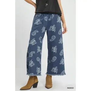 Umgee Denim Paisley Wide-Leg Pants