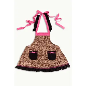 Lynnee Leopard Apron - Pink Ribbon Black Lace, Adjustable Lightweight Cute & Protective, Perfect for Cooking Cleaning Baking, Mess Free