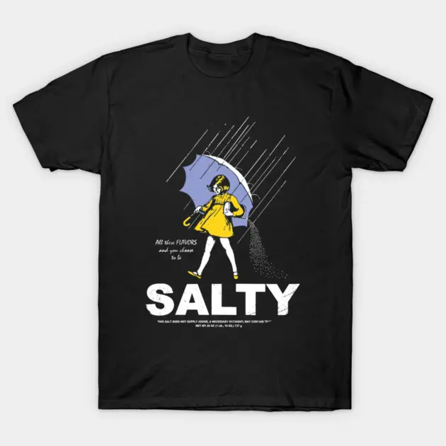 Vintage Salty Umbrella Girl Parody Casual T-Shirt, Funny "Salty" Sarcastic Attitude Internet Meme Printed Tee, Nostalgia Retro Graphic Top, Perfect Gift For Meme Fans Daily Wear Basic Outfit Shirt