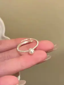 Adjustable Silver Pearl Ring for Women, Elegant Open Design, Hypoallergenic Stackable Jewelry, Perfect Gift for Her