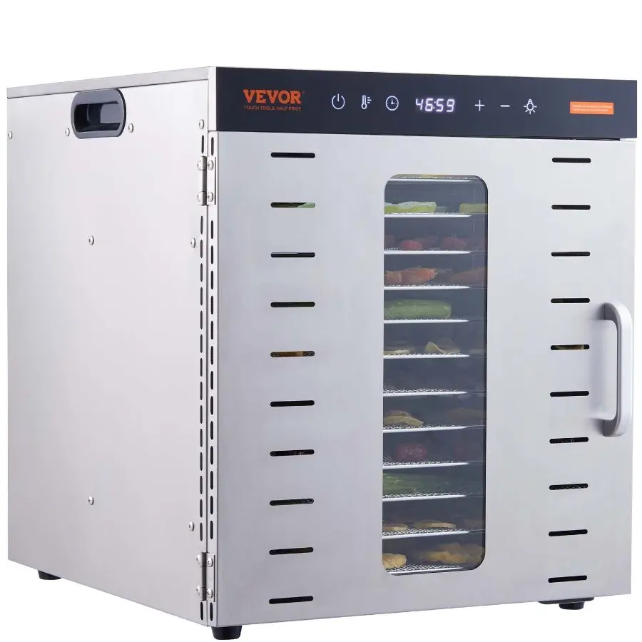 VEVOR 10-Tray Food-Safe Stainless Steel Dehydrator, 1000W Electric Kitchen Dryer for Food Drying, Digital Timer, Temperature Control, Digital Display, Fathersday Gift for Jerky