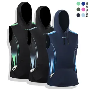 3pcs Men'S Sleeveless Hooded Vest,Summer Outdoor Fitness Sports Top, with Drawstring Hood, Quick-Dry Breathable Summer Fashion Sleeveless T-Shirt