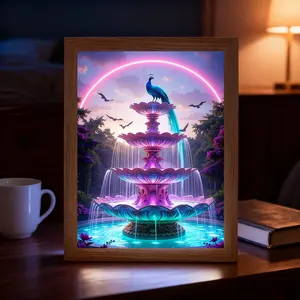 Creative Peacock Fountain Mirror, LED Art Frame, Wall or Table Decor, Three Light Color Adjustments, Birthday Gift, Thanksgiving or Christmas Present
