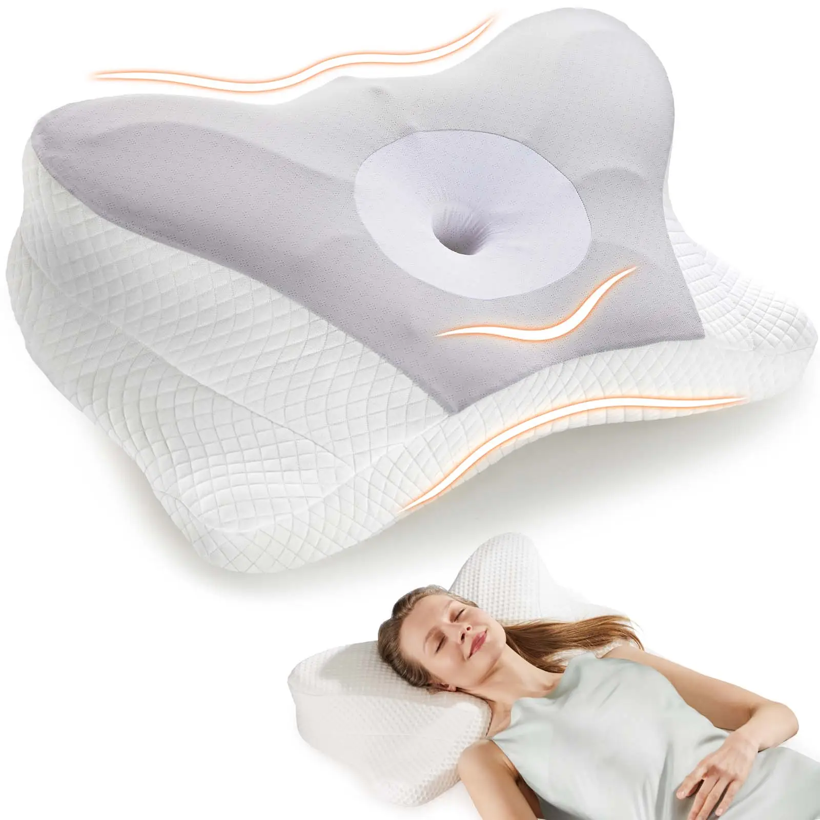 Orthopedic Contour Neck Pillow- Memory Foam Ergonomic Bed Pillow for Side, Back, and Stomach Sleepers - Cooling Pillow with Breathable Pillowcase