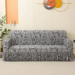 Abstract Plant Pattern Sofa Cover, Soft Comfortable Sofa Protector with Ruffle Design, Sofa Protector for Home Living Room, Hotel Dormitory, Sofa Slipcover