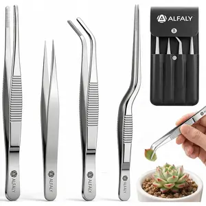 4pcs 6.3" Long Stainless Steel Garden Tweezers Set for Succulent Bonsai Cactus Gardening Multi Purpose Tools for Kitchen Crafts Aquarium Reptile