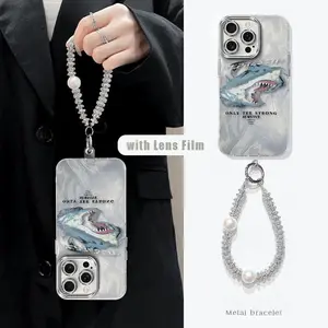 1 Piece iPhone 15 Pro Max Case Cartoon shark lanyard Pattern Comfortable feel Cover Designed Suitable For iPhone 15 Pro MaxPhone Cases Featuring Durable For Entertainment