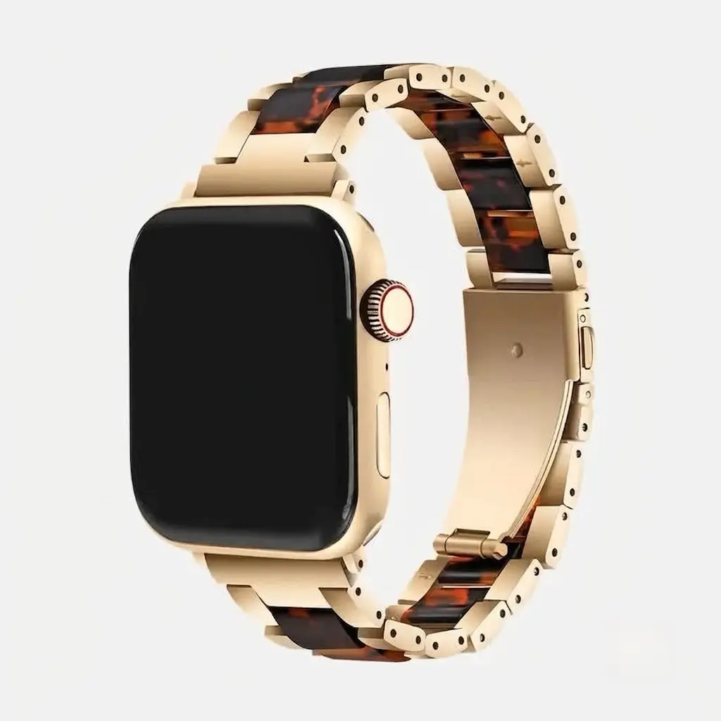 Resin & Metal iWatch Strap for Women – Compatible Apple Watch Band Series 1–11, SE & Ultra (38MM / 40MM / 41MM / 42MM / 44MM / 45MM / 49MM) – Gold, Silver & Rose Gold – Diva Strap