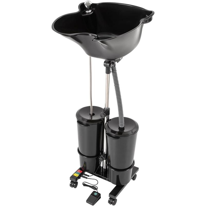 Portable Shampoo Bowl with Electric Pump, Hair Washing Station for Home & Barber Use, Portable Sink for Washing Hair with Dual-Bucket Design, Height Adjustable Stand