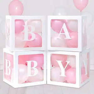 Baby Boxes for Baby Shower Decoration with 4pcs Clear Balloon Boxes BABY Blocks and 36 Balloons for Girls Birthday Party Decorations Pink