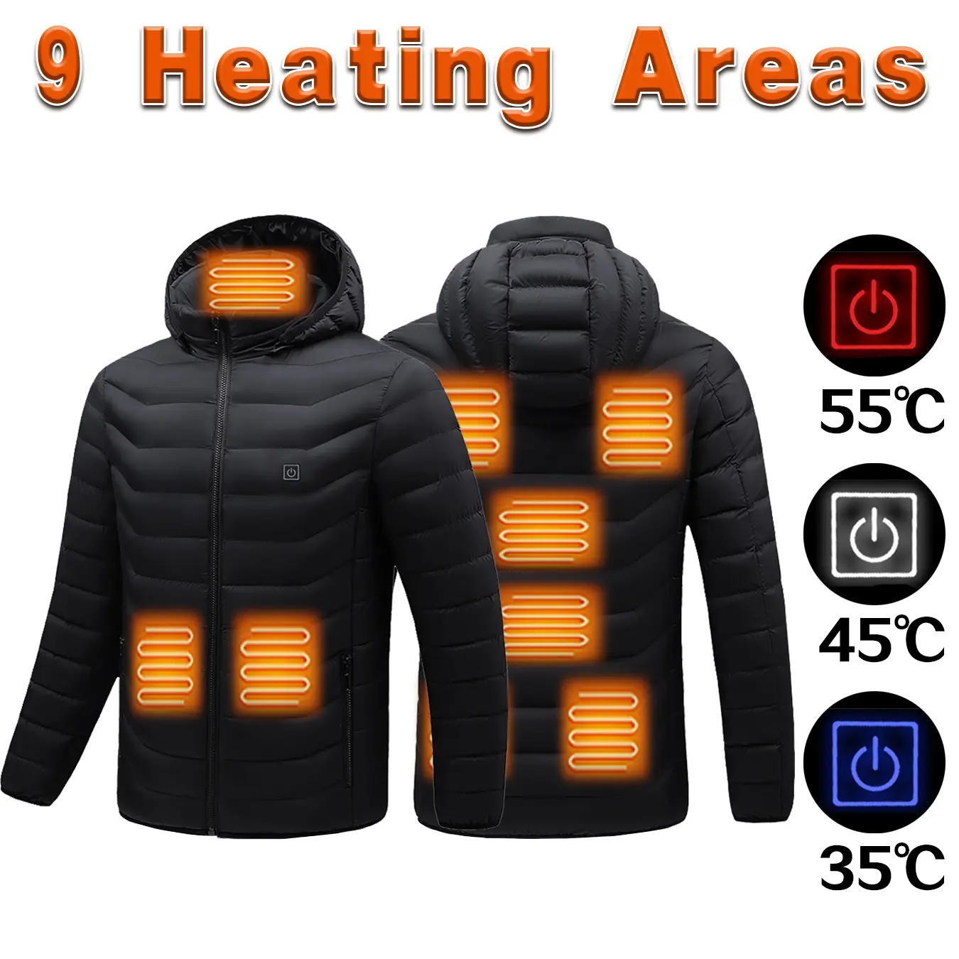 Women's Heated Jacket Hoodie - 9 Heating Zones with Independent Switches, 3 Adjustable Heat Levels, Unisex Long Sleeve Thermal Coat, Tops for Women, Menswear Outerwear for Snowboarding, Cold Weather