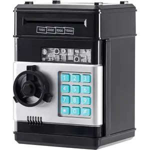 Black Electronic ATM Safe Piggy Bank for Kids - Real Money Savings Coin Bank with Code Lock & Password, Gift Money Box for Boys & Girls