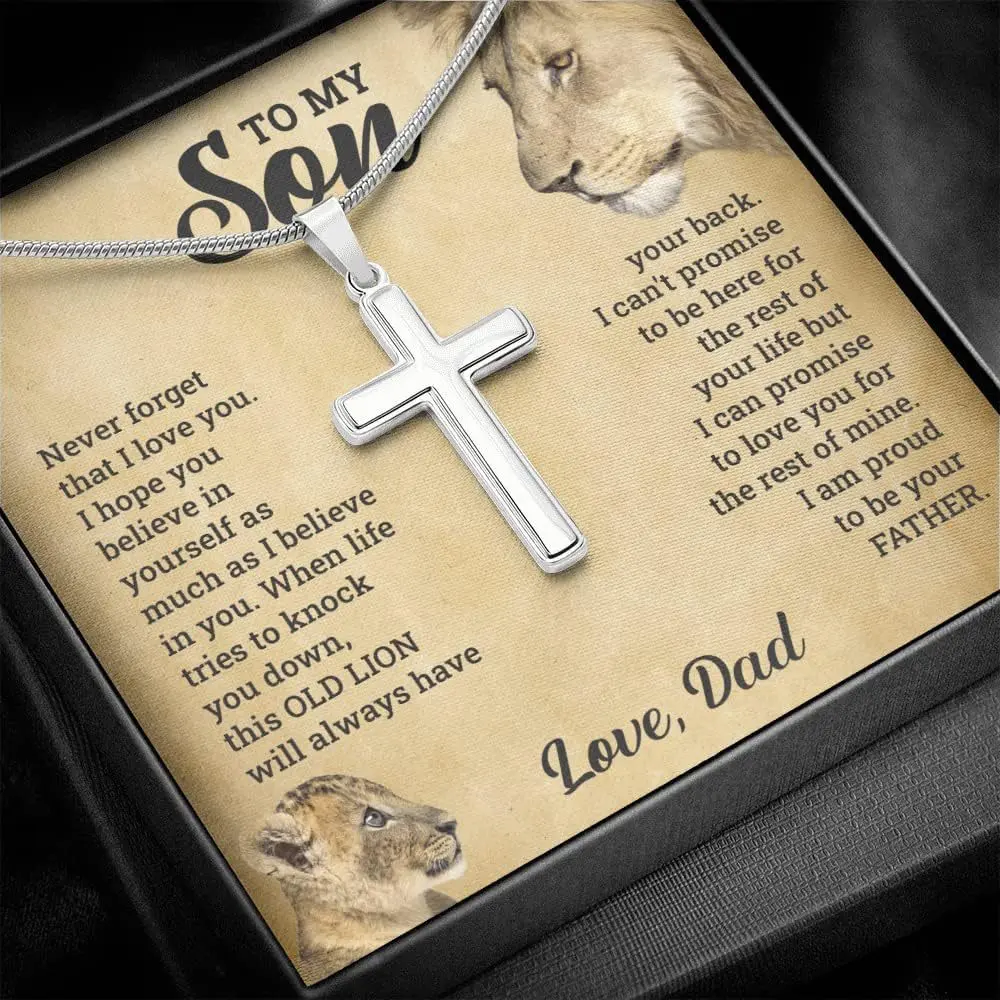 Cross Grandson Necklace,To My Son From Mom and Dad, Christmas Graduation Gifts For Son, Teenage Boys - Crafted Cross Necklace