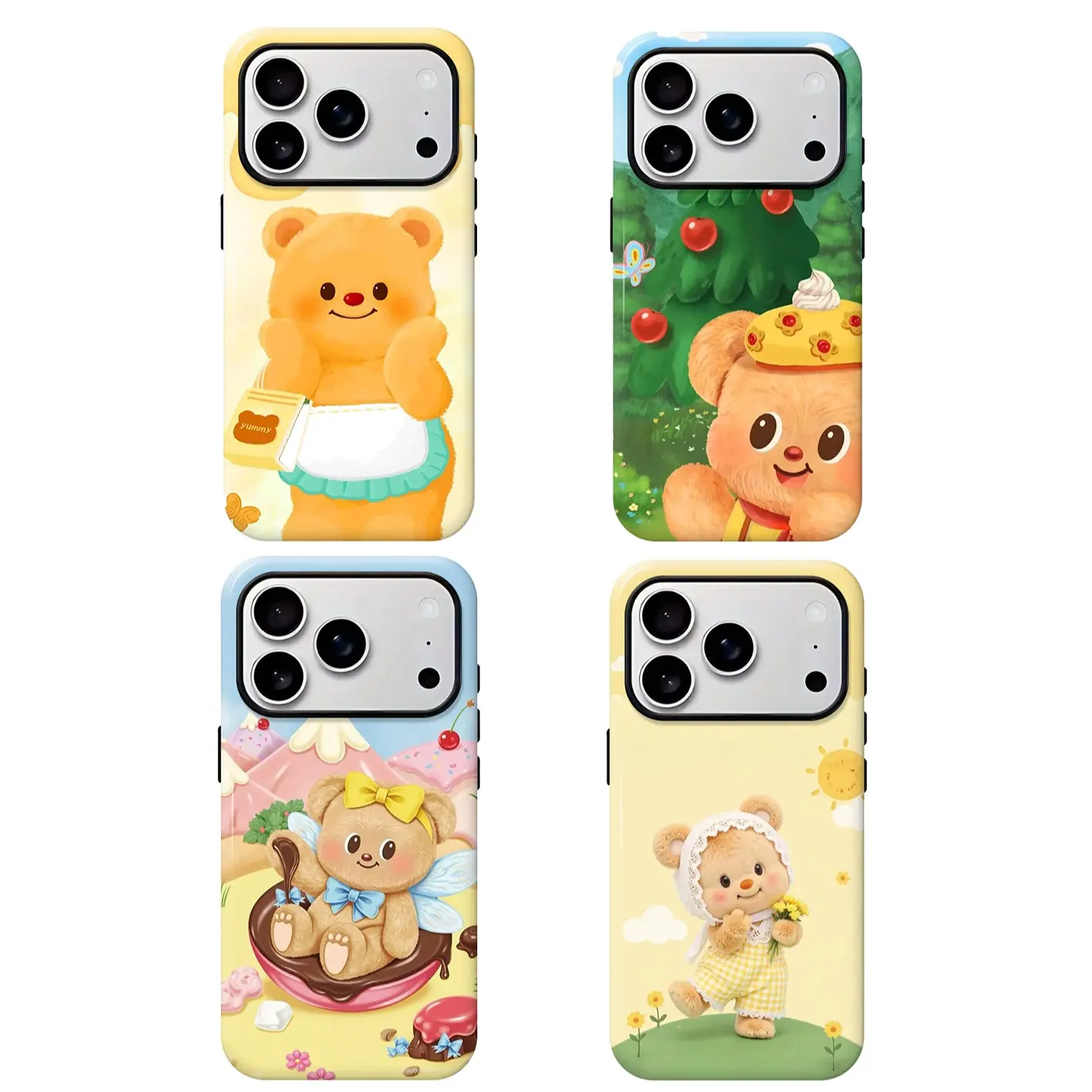 Cute Yellow Bear Phone Case – Soft Butter Color Cute Teddy Bear Carrying Yummy Bag Design