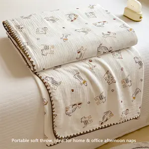 Floral Pattern Lightweight Breathable Twin Layered Cotton Blanket, Cute Summer Quilt, Soft Comfortable Cover, All Seasons Use
