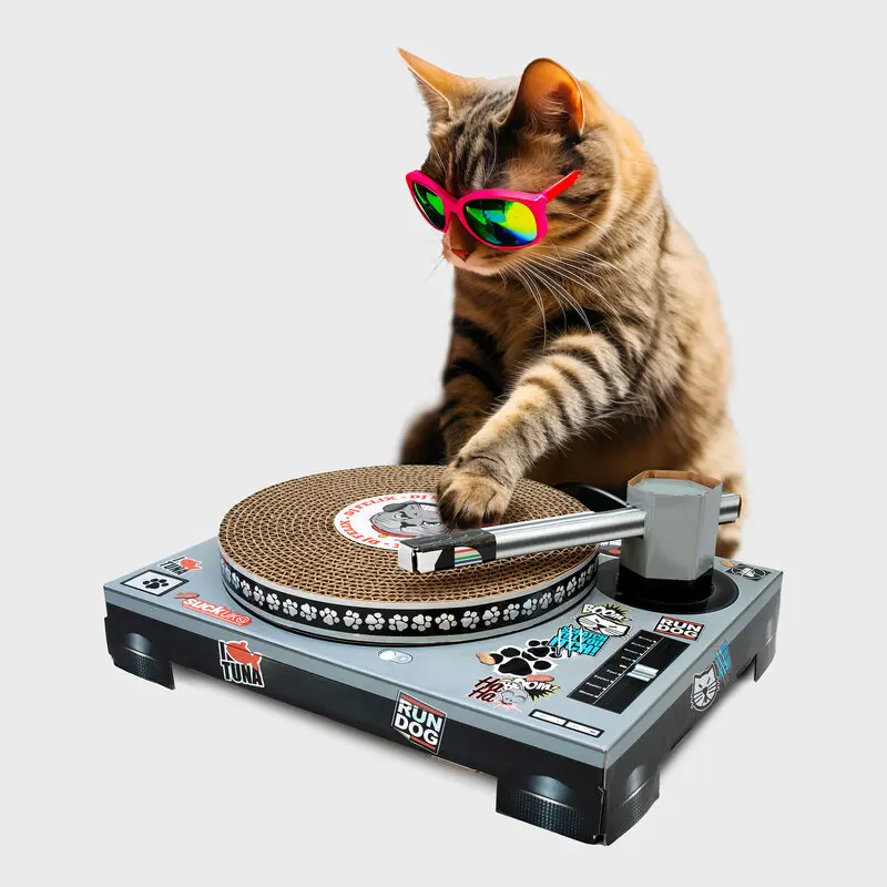 Suck UK Cat Scratcher DJ Decks - Cardboard Cat Scratchers - Funny Cat Scratching Board - Cat Scratching Mat - Interactive Cat Toy & Kitten Toys