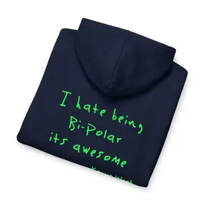 "I Hate Being Bi-Polar Its Awesome" Aesthetic Slogan, Premium Heavyweight Cotton, Neon Green Handwritten Typography & Minimalist Streetwear, Mental Health Awareness & Music Lovers, Midnight Navy Oversized Hoodie