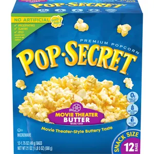 Secret Microwave Popcorn, Movie Theater Butter Flavor, 1.75 Oz Snack Bags, (Pack of 12)