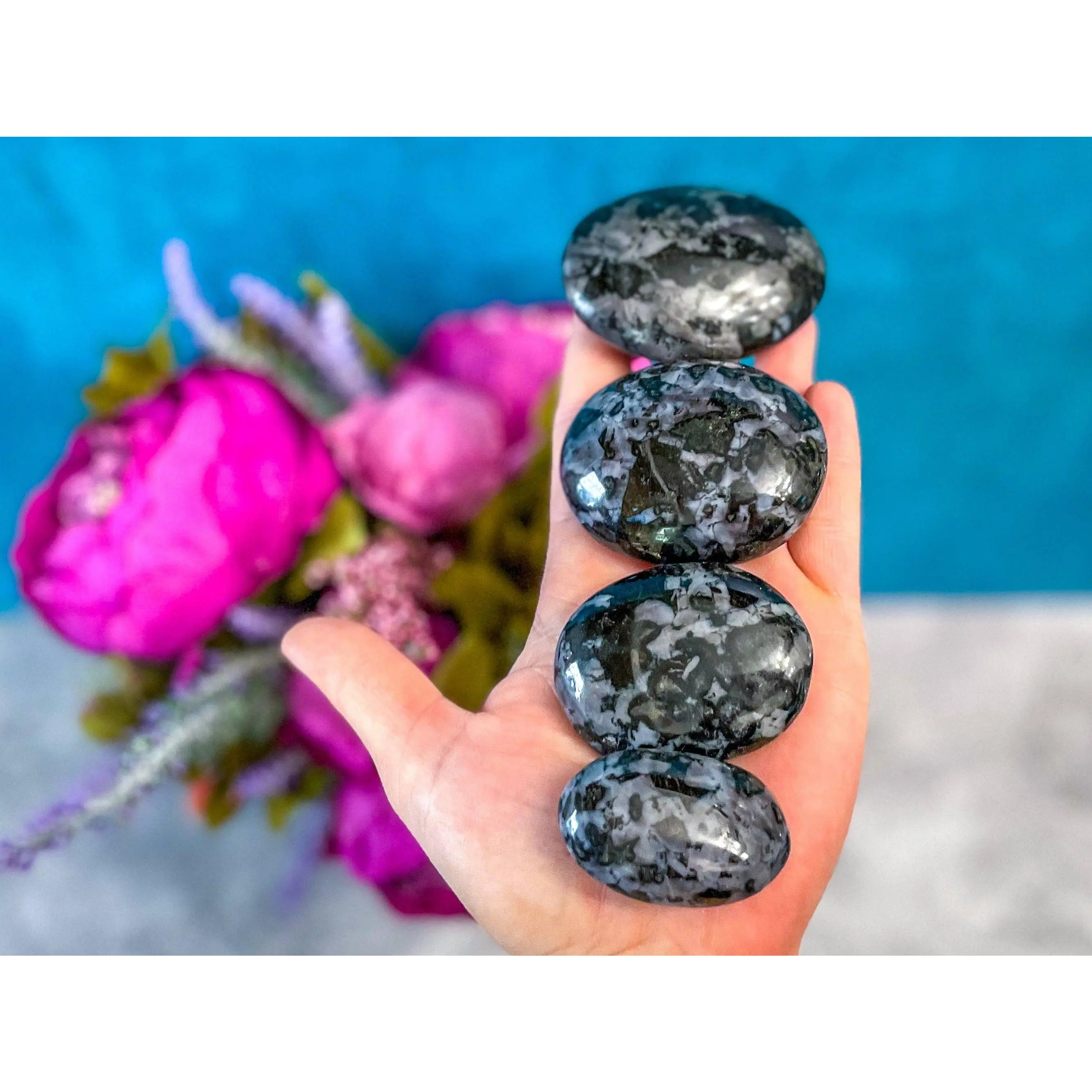 Mystical Merlinite (Indigo Gabbro) Palm Stone